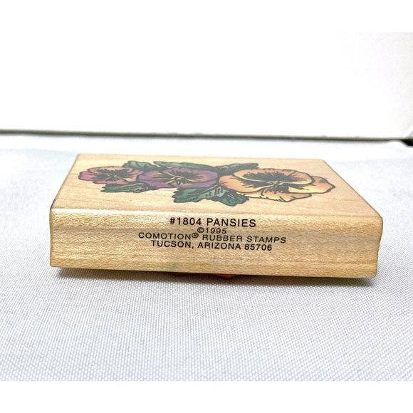 Comotion Rubber Stamps #1804 PANSIES Wood Mounted Rubber Stamp Vintage 1995 - Picture 3 of 6